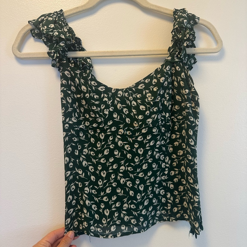 Green Reformation top with flower detailing